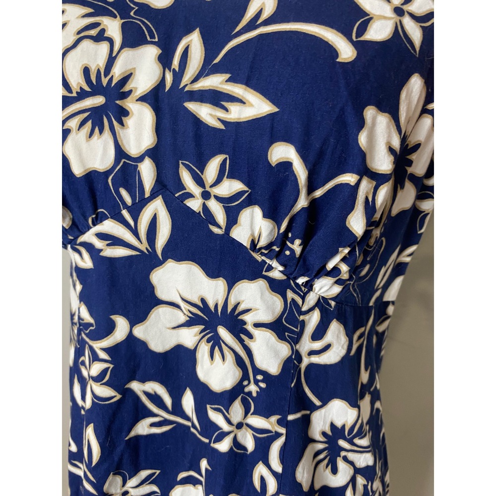 Hilo Hattie Vintage 90s Hawaiian Floral Sheath Dress Navy Blue Size 8 Made in HI - Picture 4 of 7